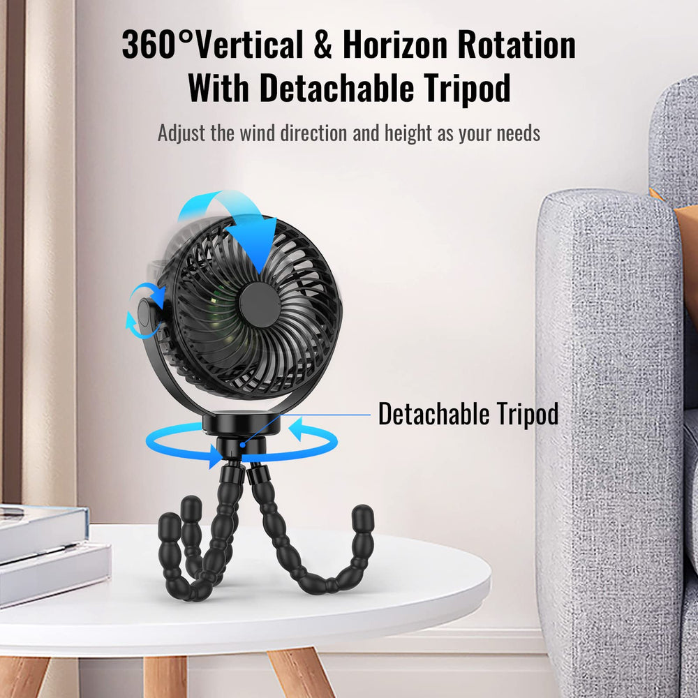 Portable Stroller Fan with 8000mAh Battery - Rechargeable, Quiet, and Adjustable for Baby Comfort