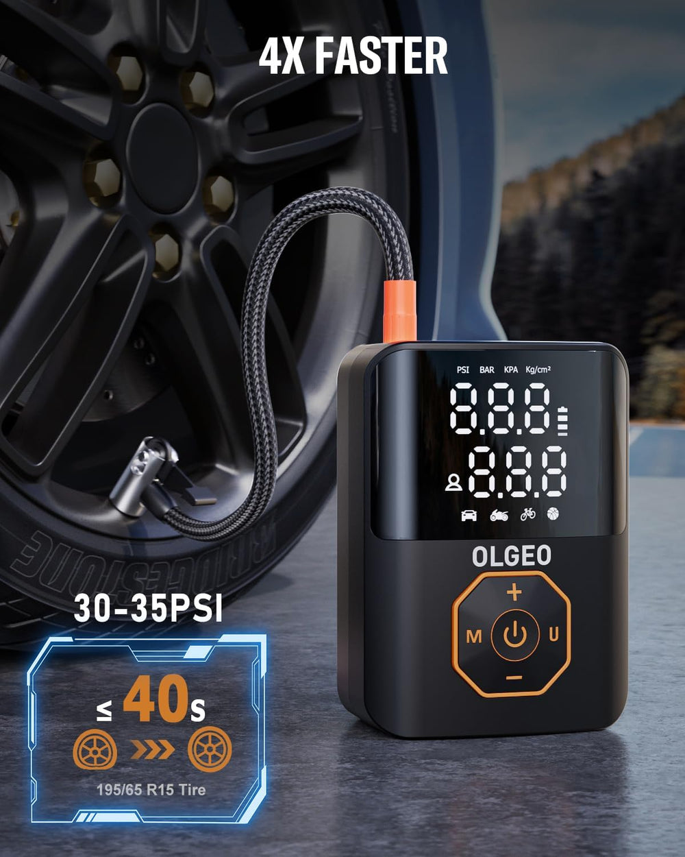 Portable Tire Pump - 18000mAh High-Power Air Compressor for Cars & Motorcycles - Fast Inflation, Compact Design, Ideal for Road Trips