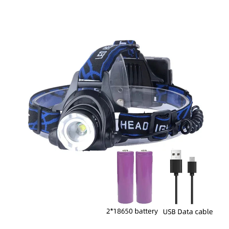 High-Performance Waterproof LED Headlamp with Zoom Feature & Rechargeable Battery - Ideal for Outdoor Activities