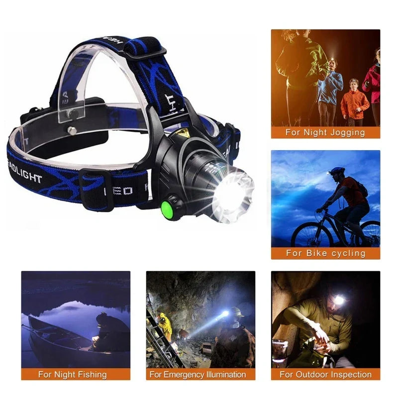 High-Performance Waterproof LED Headlamp with Zoom Feature & Rechargeable Battery - Ideal for Outdoor Activities
