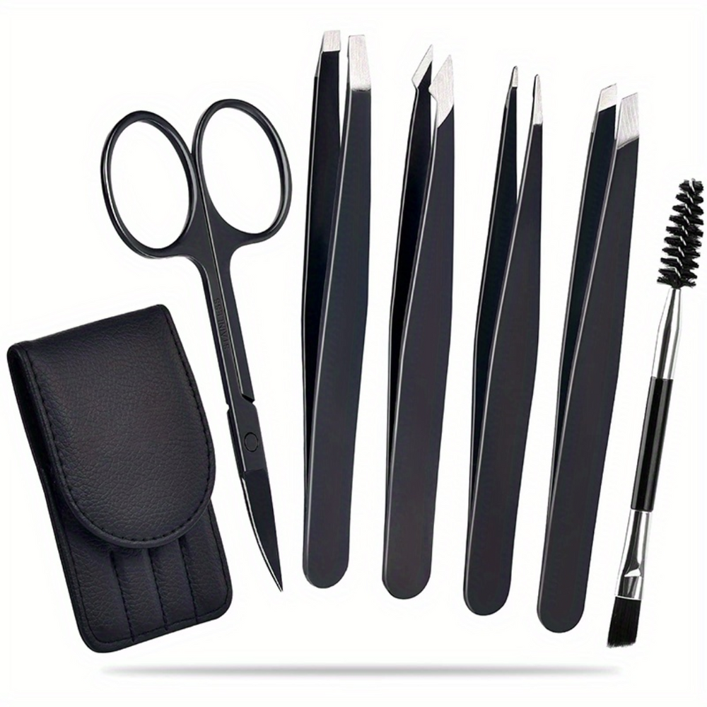 6-Piece Precision Tweezer Set for Eyebrows with Travel Case - Perfect for Grooming & Eyebrow Shaping