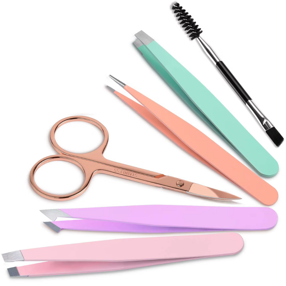 6-Piece Precision Tweezer Set for Eyebrows with Travel Case - Perfect for Grooming & Eyebrow Shaping