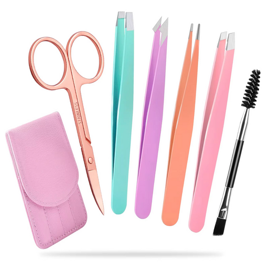 6-Piece Precision Tweezer Set for Eyebrows with Travel Case - Perfect for Grooming & Eyebrow Shaping