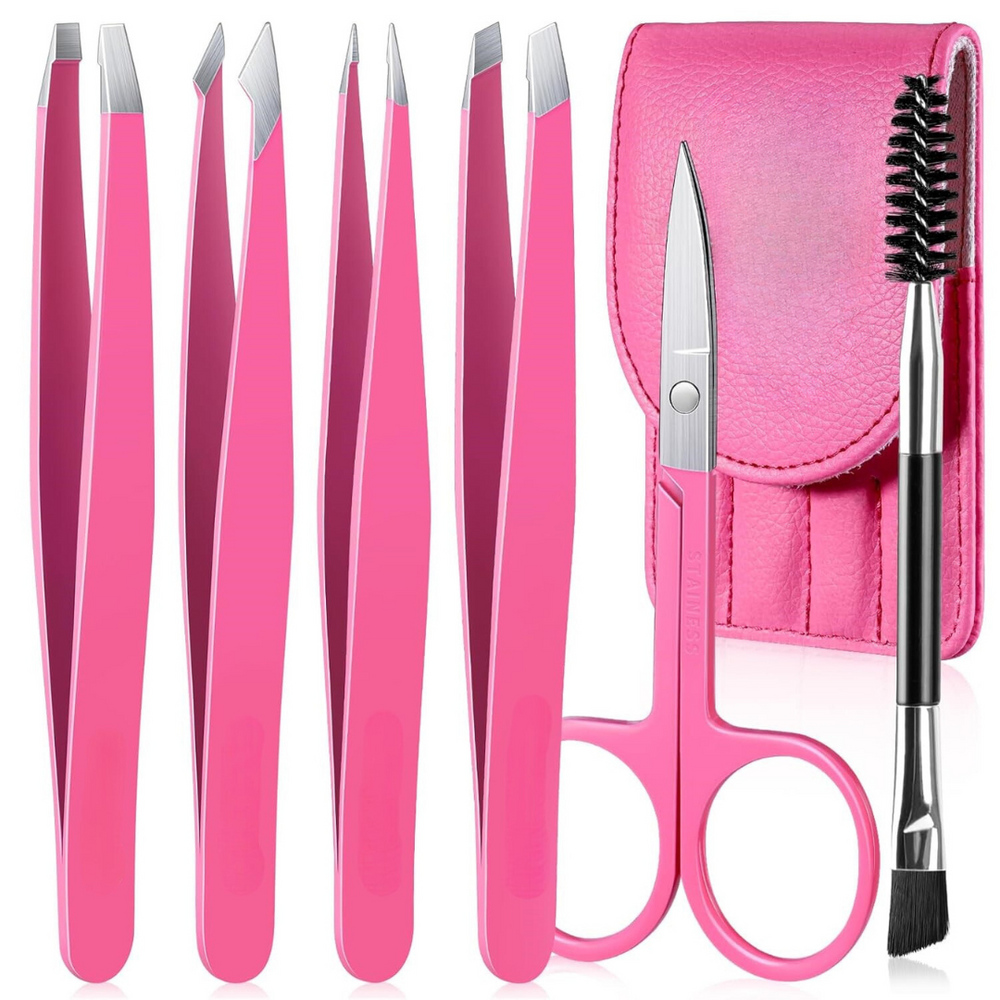 6-Piece Precision Tweezer Set for Eyebrows with Travel Case - Perfect for Grooming & Eyebrow Shaping