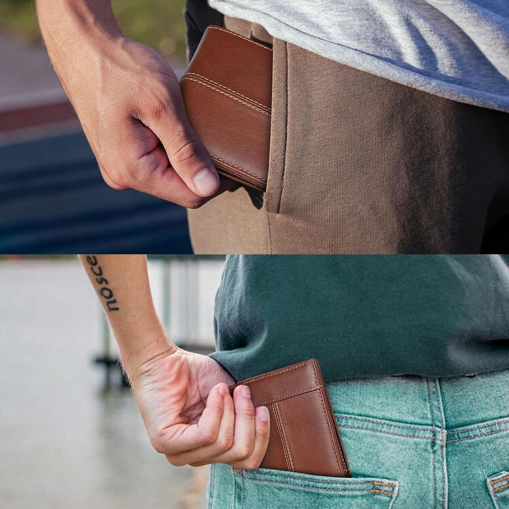 Premium SlimArmor RFID-Blocking Leather Bifold Wallet for Men - Stylish & Secure Design