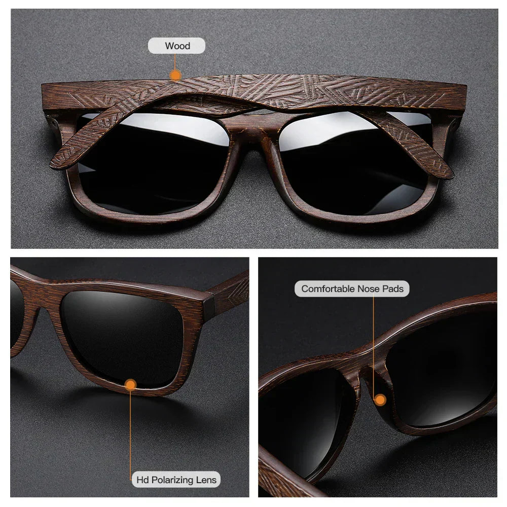Timbergrain Sunglasses – Polarized UV400 Lenses & Engraved Wood Frame