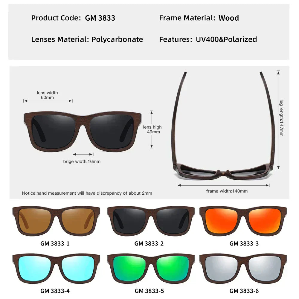 Timbergrain Sunglasses – Polarized UV400 Lenses & Engraved Wood Frame