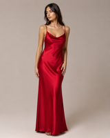 Crimson Cowl Neck Slip Gown