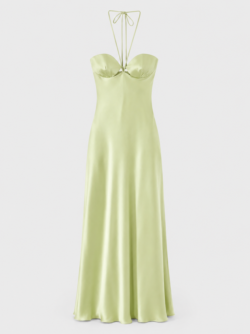 Sage Halter Satin Slip Gown detail