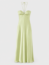 Sage Halter Satin Slip Gown detail
