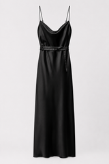 Olive Belted Satin Gown - additional view