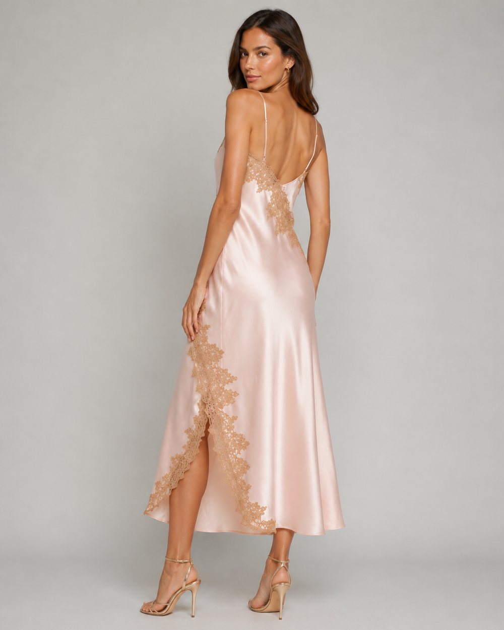 Lace-Trim Satin Slip Dress detail