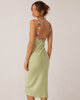 Floral Embroidered Satin Midi Dress back