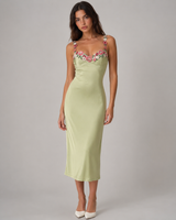 Floral Embroidered Satin Midi Dress detail