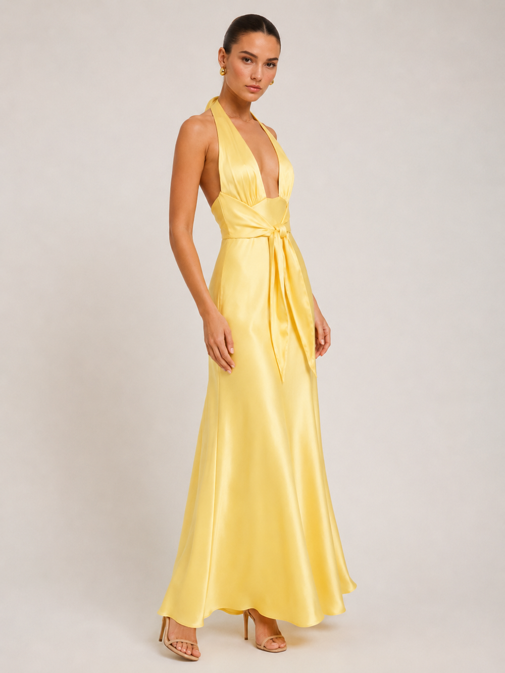 Sunshine Halter Satin Maxi Dress back