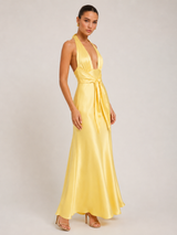 Sunshine Halter Satin Maxi Dress back
