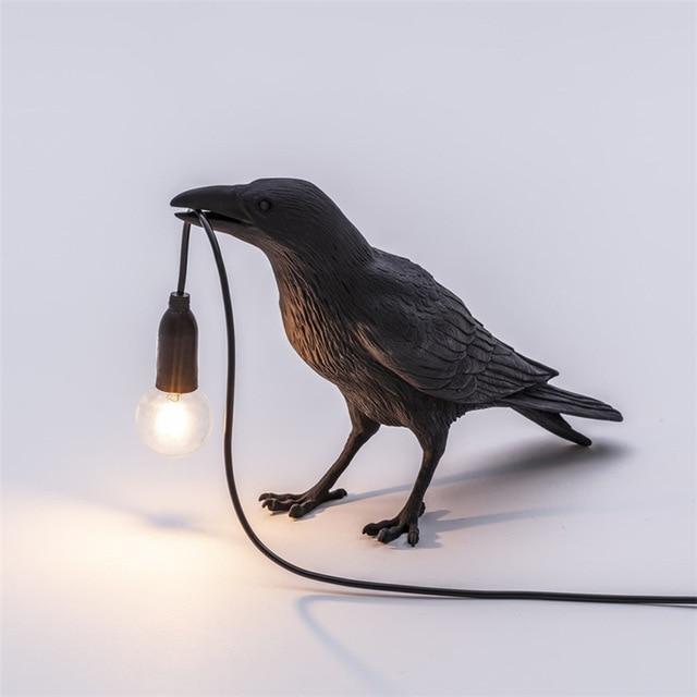 Raven Table Lamp – Resin Sculpture, Warm White Light & 4 Positions
