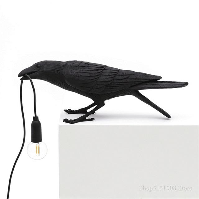 Raven Table Lamp – Resin Sculpture, Warm White Light & 4 Positions