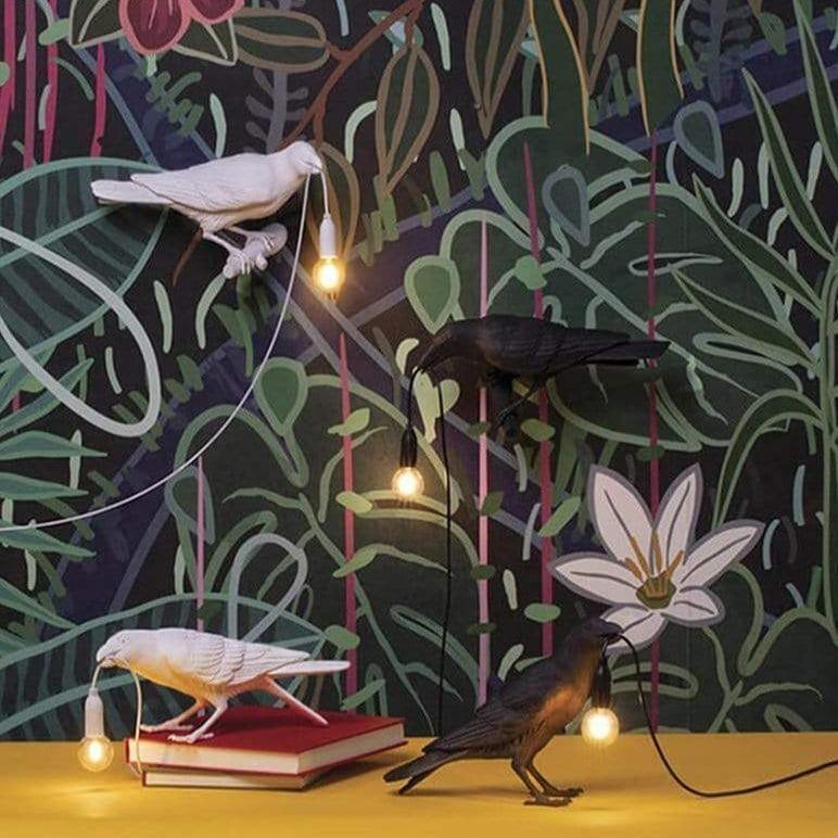 Raven Table Lamp – Artistic Sculpture, E12 Warm Light & Black/White Finish