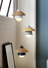 Nordic Wooden Pendant Light – Metal Shade, E27 Socket & Height-Adjustable Cable