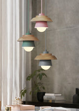 Nordic Wooden Pendant Light – Metal Shade, E27 Socket & Height-Adjustable Cable