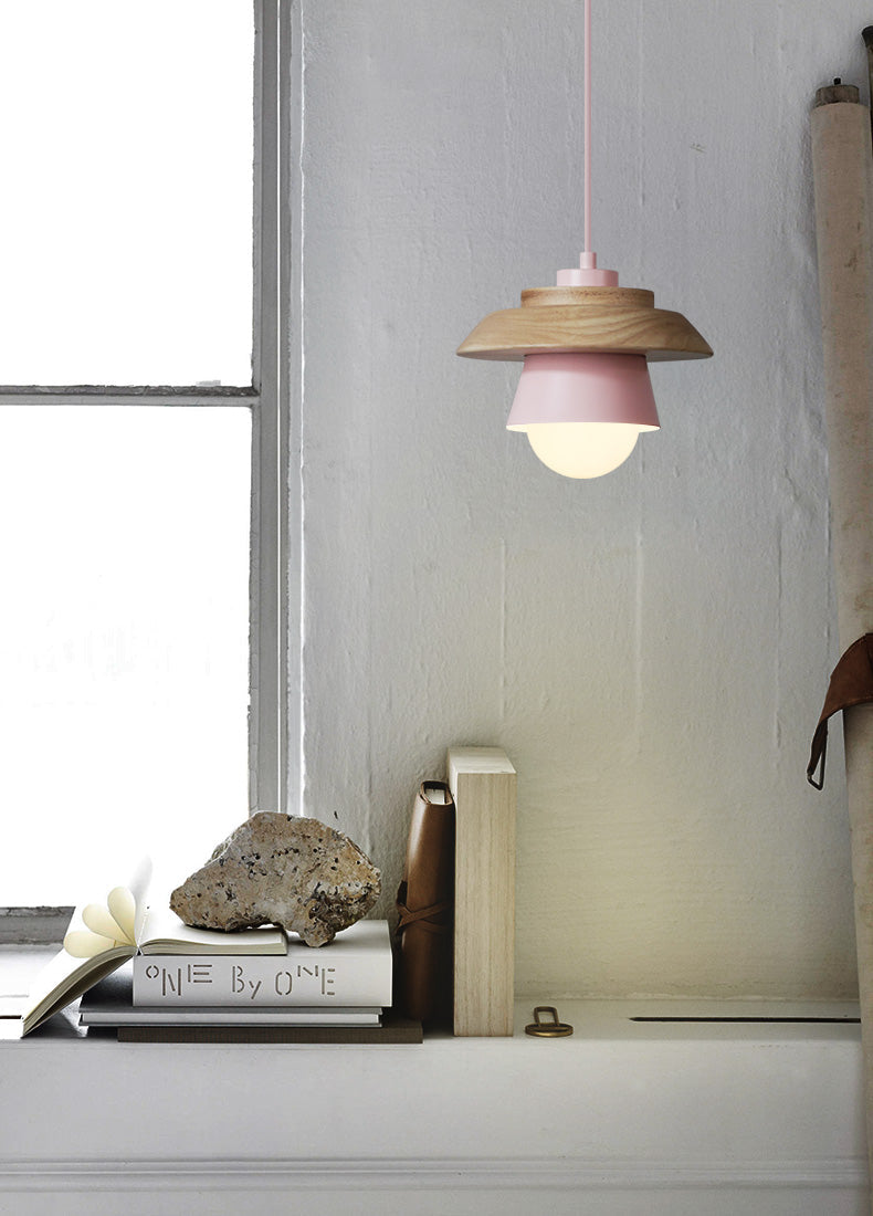 Nordic Wooden Pendant Light – Metal Shade, E27 Socket & Height-Adjustable Cable