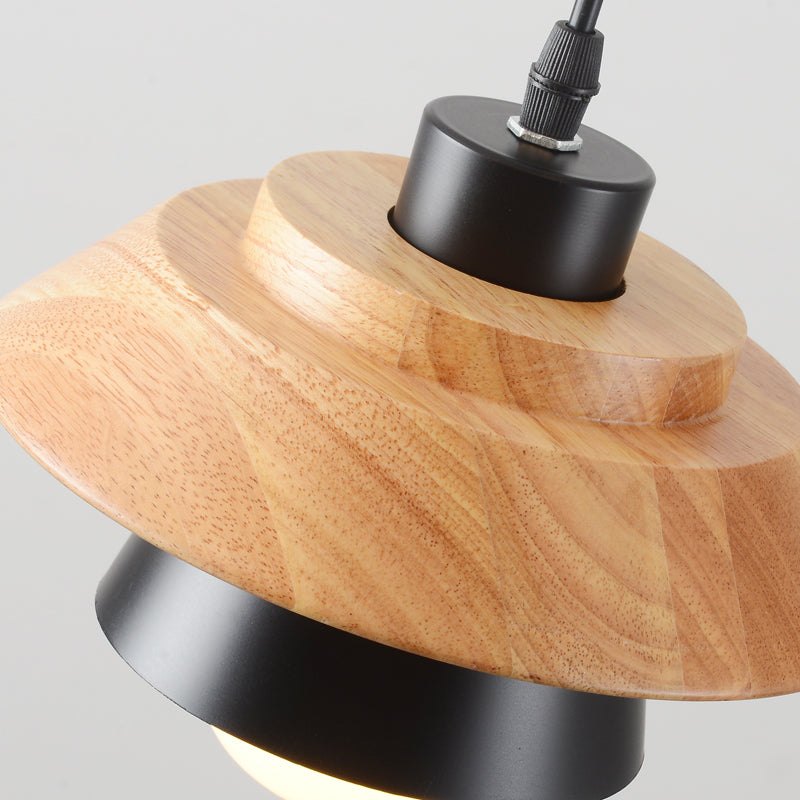 Nordic Wooden Pendant Light – Metal Shade, E27 Socket & Height-Adjustable Cable