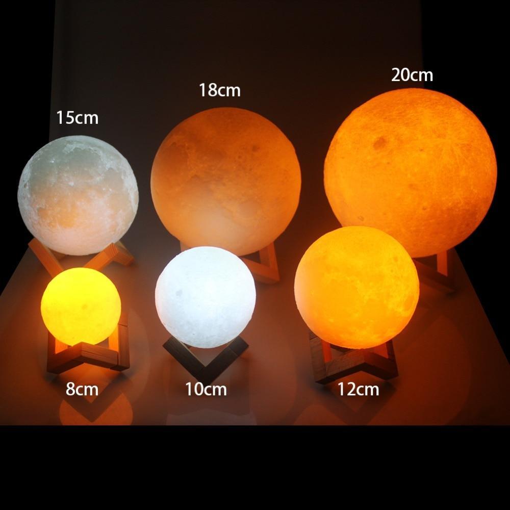 3D LED Moon Lamp – Touch Control, Warm & Cool White, Rechargeable, 8–20cm Sizes