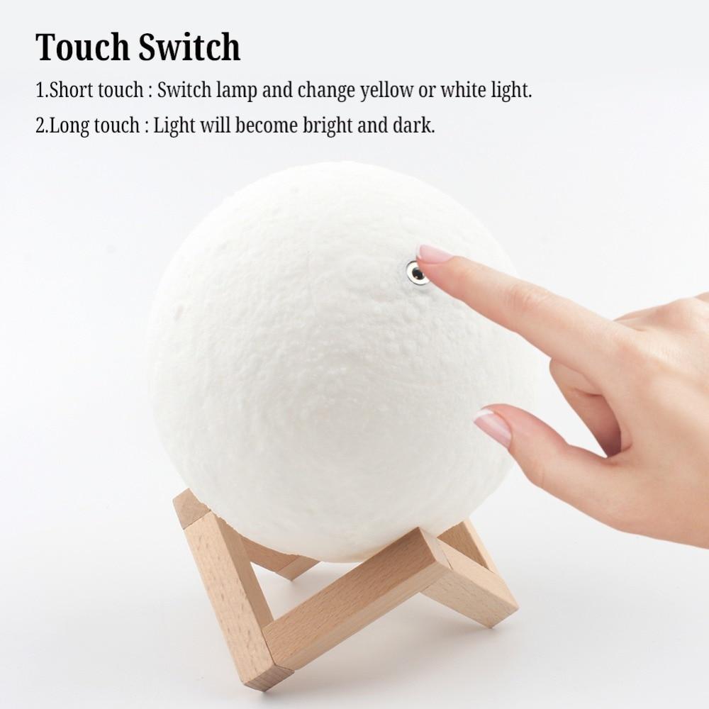 3D LED Moon Lamp – Touch Control, Warm & Cool White, Rechargeable, 8–20cm Sizes