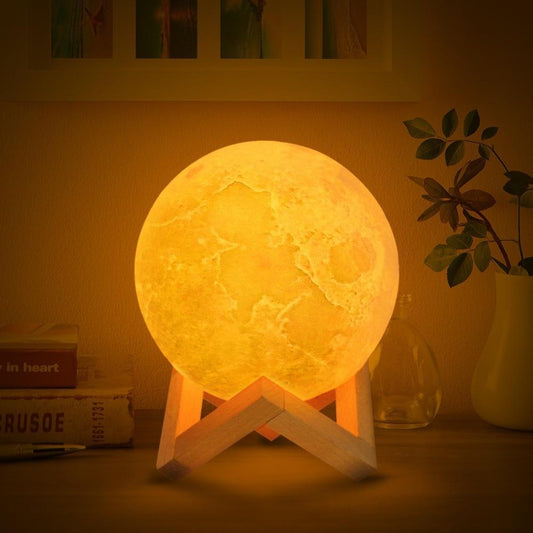 3D LED Moon Lamp – Touch Control, Warm & Cool White, Rechargeable, 8–20cm Sizes