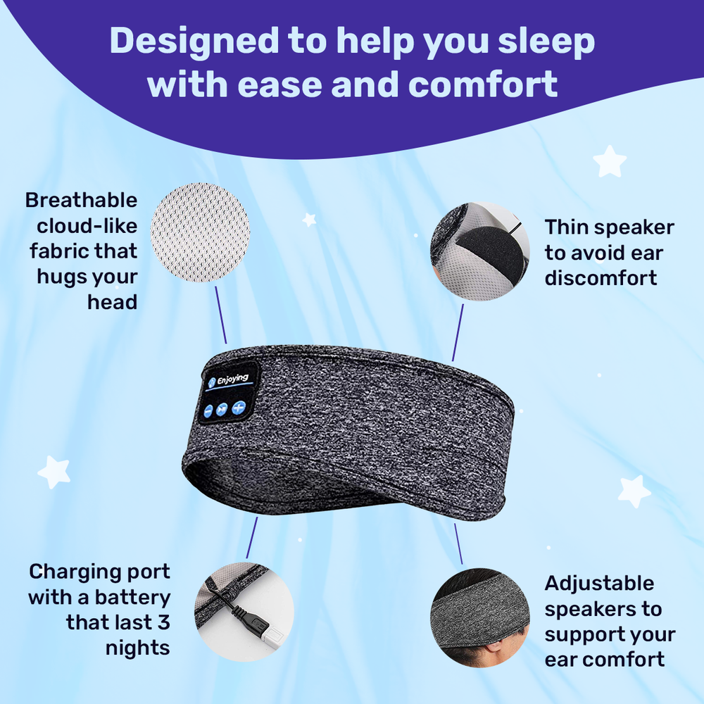 Bluetooth Sleep Headphones – Soft Headband, 4mm Speakers & 3-Night Battery