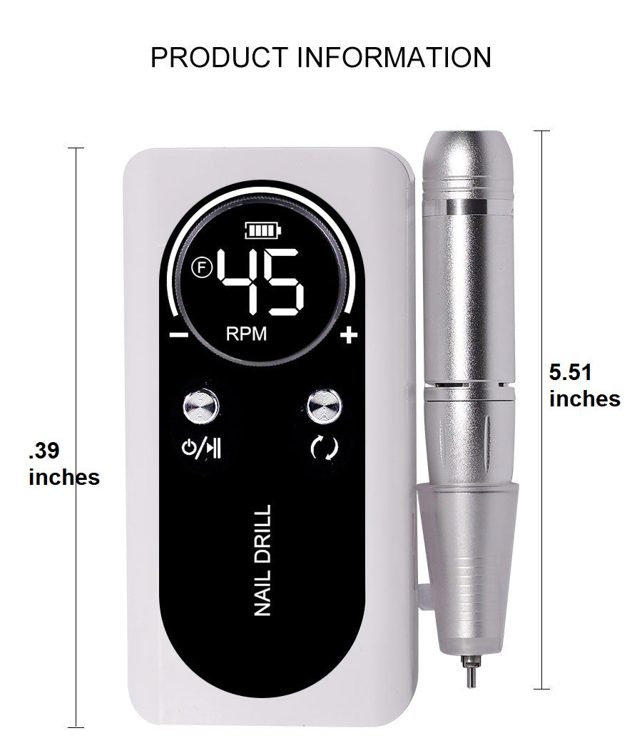 Professional 45,000 RPM Portable Electric Nail File - Rechargeable Battery, Low Noise Manicure Tool for Salon-Quality Nails