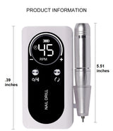 Professional 45,000 RPM Portable Electric Nail File - Rechargeable Battery, Low Noise Manicure Tool for Salon-Quality Nails
