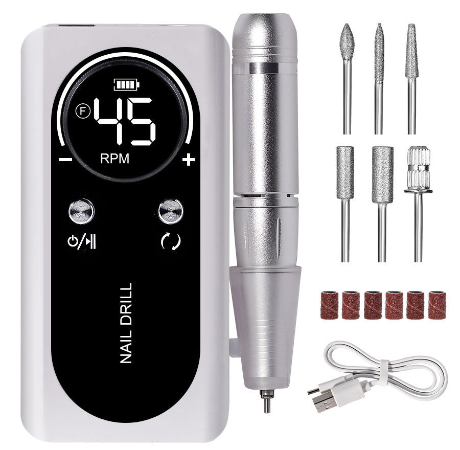 Professional 45,000 RPM Portable Electric Nail File - Rechargeable Battery, Low Noise Manicure Tool for Salon-Quality Nails