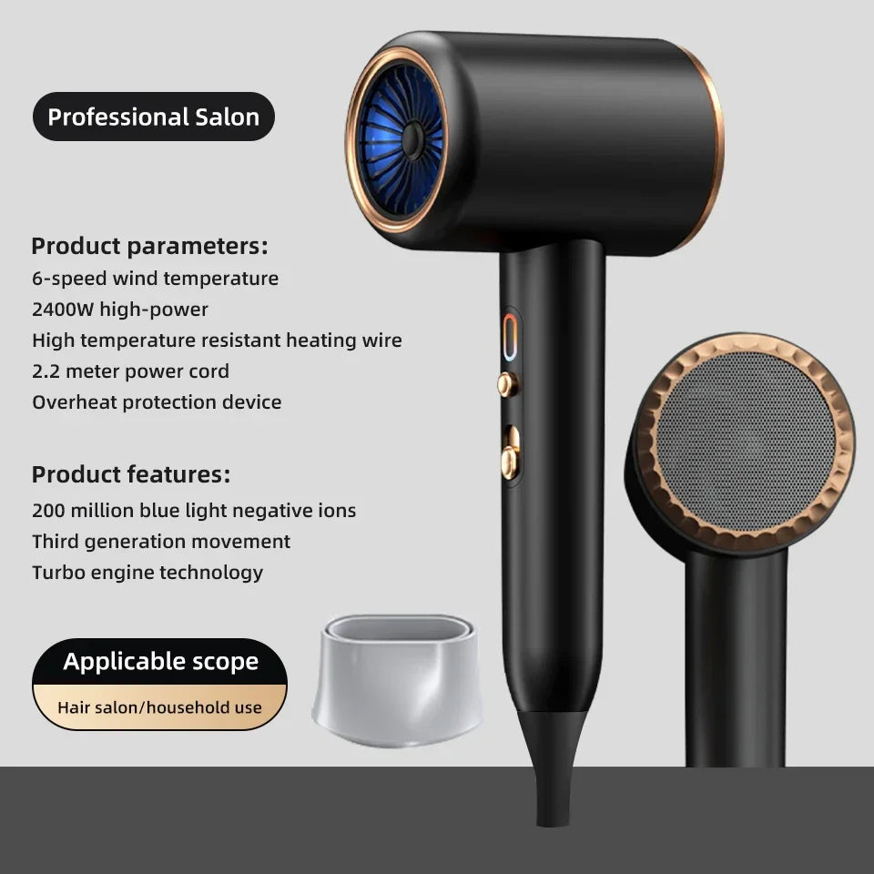 2400W Professional Hair Dryer with Cold & Hot Air - Ionic Technology for Salon-Quality Results - Fast Drying & Frizz Control