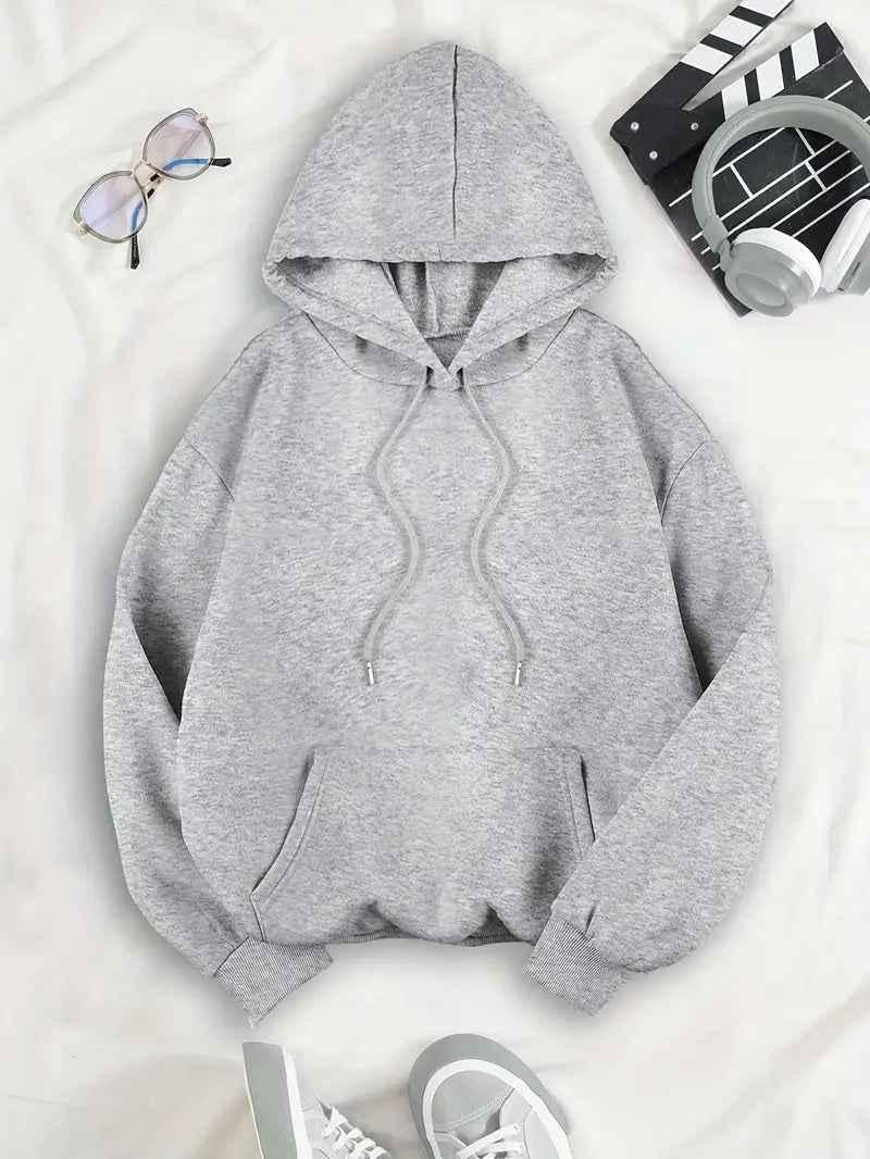 Women's Pullover Fleece Hoodie with Drawstring Hood & Leopard Star Back Design - Cozy & Stylish Sweatshirt