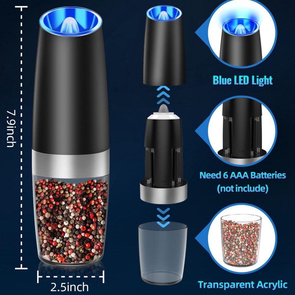 Rechargeable Electric Pepper and Salt Mill Set - GrindMaster Duo with Adjustable Coarseness & LED Light