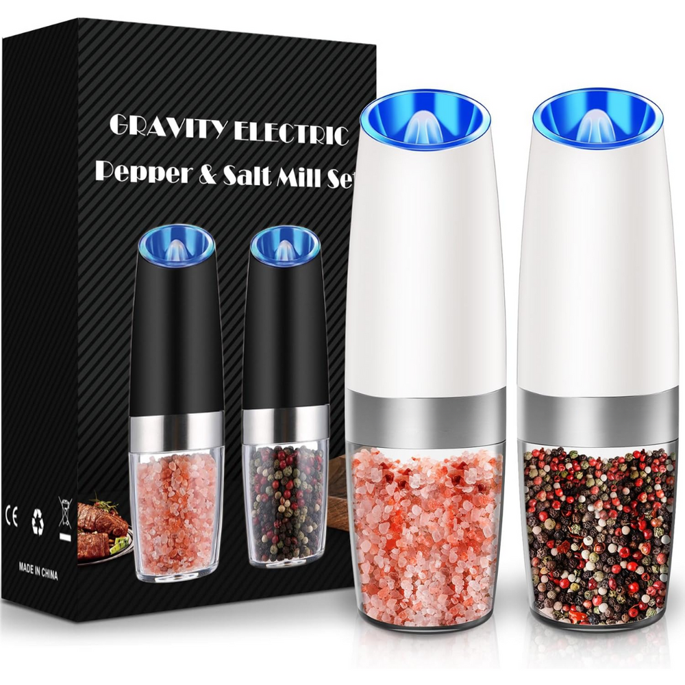Rechargeable Electric Pepper and Salt Mill Set - GrindMaster Duo with Adjustable Coarseness & LED Light