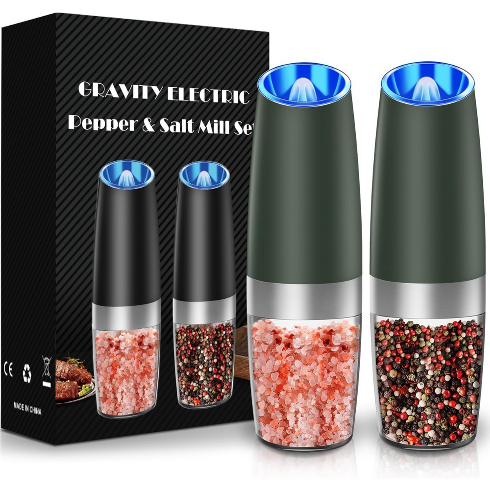 Rechargeable Electric Pepper and Salt Mill Set - GrindMaster Duo with Adjustable Coarseness & LED Light