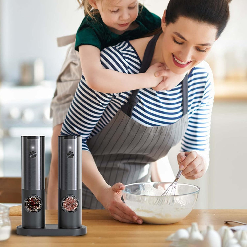 Enhanced Product Title: "Rechargeable Electric Salt and Pepper Mill Set - Adjustable Coarseness, Stainless Steel, Ergonomic Design" 

This title includes keywords that potential buyers might search for while also highlighting key features of the product.