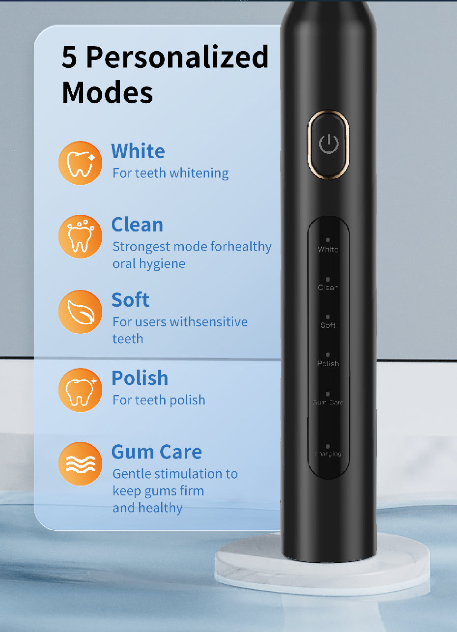 Rechargeable Sonic Electric Toothbrush with 5 Cleaning Modes & Smart Timer - Superior Plaque Removal & Whiter Teeth