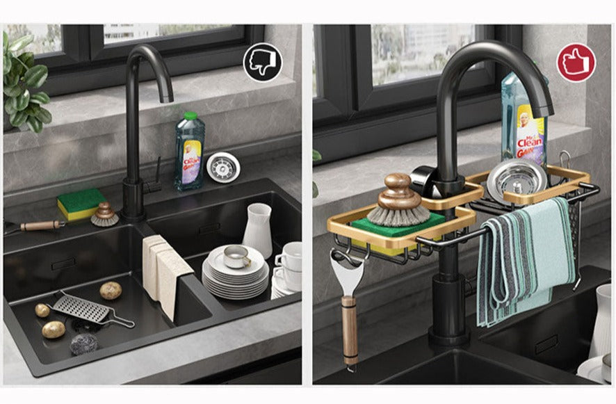 Enhanced Product Title: **Multifunctional Kitchen Organizer - Sponge, Brush & Towel Holder Combo for Space-Saving Efficiency**