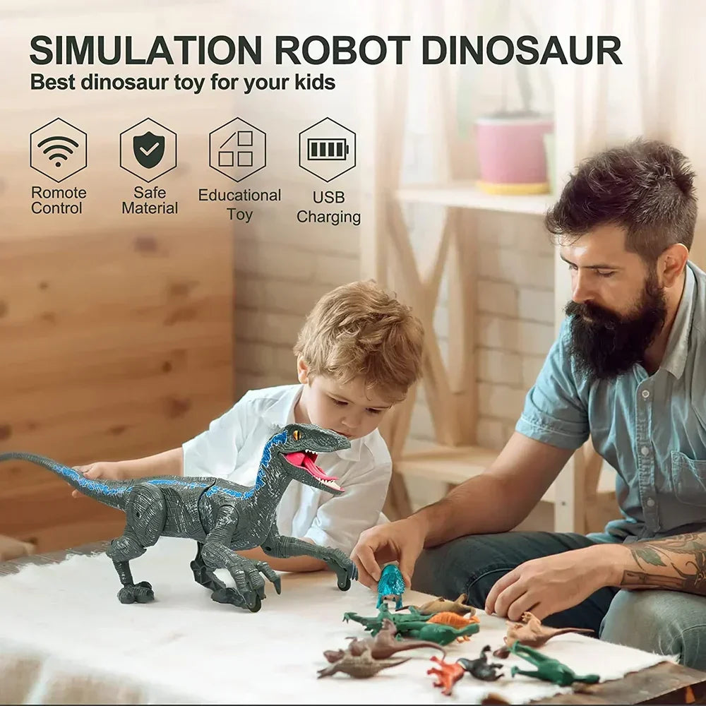 Remote Control Velociraptor Dinosaur Toy - Realistic Movements, Sound Effects, and LED Lights for Kids