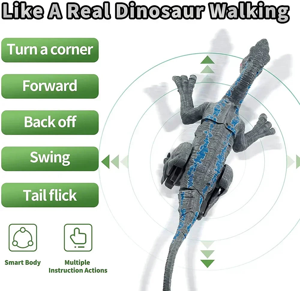 Remote Control Velociraptor Dinosaur Toy - Realistic Movements, Sound Effects, and LED Lights for Kids