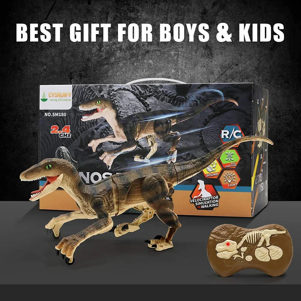 Remote Control Velociraptor Dinosaur Toy - Realistic Movements, Sound Effects, and LED Lights for Kids