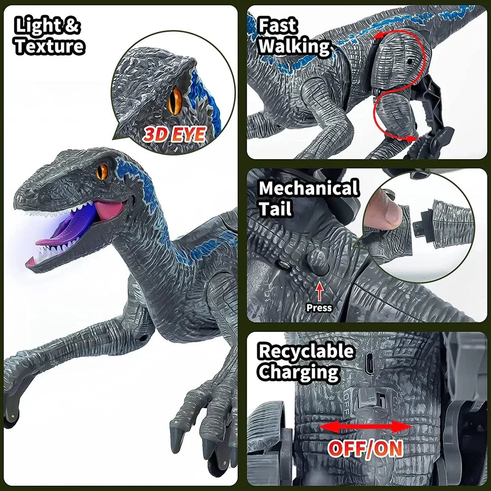 Remote Control Velociraptor Dinosaur Toy - Realistic Movements, Sound Effects, and LED Lights for Kids