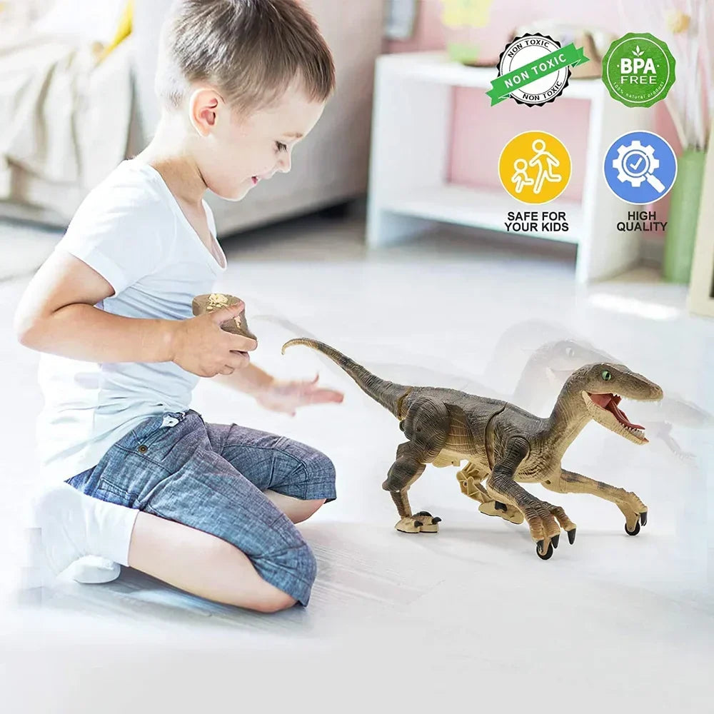 Remote Control Velociraptor Dinosaur Toy - Realistic Movements, Sound Effects, and LED Lights for Kids