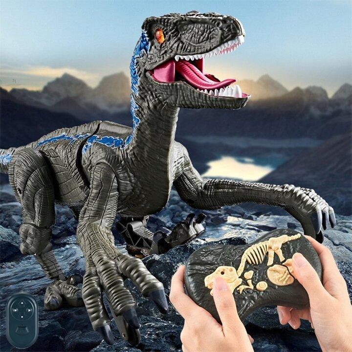 Remote Control Velociraptor Dinosaur Toy - Realistic Movements, Sound Effects, and LED Lights for Kids