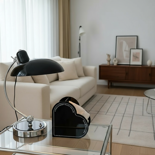 Table Lamp – Bauhaus-Inspired, Curved Metal & Chrome Finish