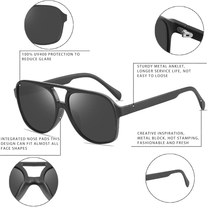 Indy Retro Aviator Sunglasses - Classic Vintage Style, UV Protection, Unisex Fashion Eyewear